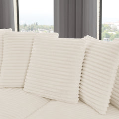 Corduroy Tufted Upholstered Sleeper Sectional Sofa, L-Shaped Modular Convertible Sofa , Can freely change the position of the footrests-Beige(Assembly is required)