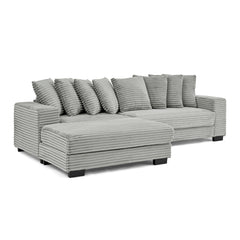 Corduroy Tufted Upholstered Sleeper Sectional Sofa, L-Shaped Modular Convertible Sofa , Can freely change the position of the footrests-Gray(Assembly is required)