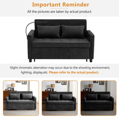 Contemporary 56.9' Loveseat Sofa Bed Sleeper with Reversible Backrest, Side Pockets, USB Ports, Phone Holder, Black Chenille