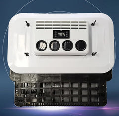 Full Battery 24V Roof Mounted Air Conditioner runs off solar or battery for tractor trailer & RV's