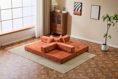 Floor Couch,Compression Sofa,Convertible Floor Sofa Bed-with Pillow Back Support Armrest,Comfy Futon Couch Lounge Sleeper Bed,chenille fabric,for Living Room Bedroom (orange)