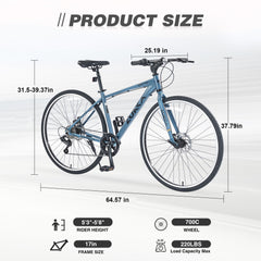 Shimano 7 Speed Hybrid Bike Aluminum Alloy Frame Double Disc Brakes 700C Road Bike For men women's City Bicycle