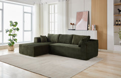 Compression Sectional Couch with Comfy Chaise, Boneless L Shape Sofa with Deep Seat, Minimalist Modular Couches Sleeper for Living Room Bedroom Apartment Lounge,corduroy,Green