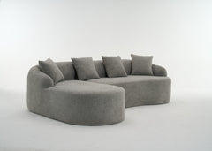Boneless L-Shape Sectional Sofa with Curved Chaise,Grey Modular Chenille Compression Couch,30D High-Density Foam,Minimalist Modular Couches Sleeper for Living Room Bedroom Apartment Lounge.