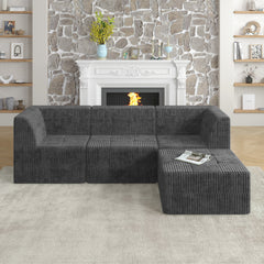 Modern Minimalist L Shape Modular Sectional Sofa, Sleeper Corduroy Couch, Comfy Space-Efficient Design, Grey
