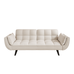 57 Inch Beige Velvet Sofa with Two Armrests and Cushioned Seat for Small Spaces