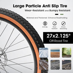 A27301 27.5 Inch Mountain Bike for Adults, Durable High Carbon Steel Frame, Disc Brakes, Stylish Brown Edge Tires, Ideal for Commuting and Outdoor Exploration