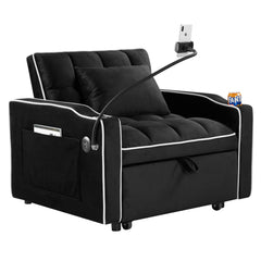 Convertible Sleeper Chair Sofa Bed with Multi-Pockets, Adjustable Pull Out Sofa for Small Spaces, Black Velvet