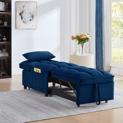 4 in1 Multi-Function Single Sofa Bed with Storage Pockets,Tufted Single Pull-out Sofa Bed with Adjustable Backrest and Pillows ,Convertible  Chaise Lounge, Navy