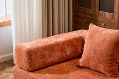 Floor Couch,Compression Sofa,Convertible Floor Sofa Bed-with Pillow Back Support Armrest,Comfy Futon Couch Lounge Sleeper Bed,chenille fabric,for Living Room Bedroom (orange)