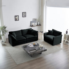 2 Seater Loveseat and Chair Set, 2 Piece Sofa & Chair Set, Loveseat and Accent Chair , 2-Piece Upholstered Chenille Sofa Living Room Couch Furniture(1+2 Seat ) ,Black Chenille