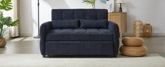Modern Loveseat Sofa Pull-out Bed with Adjustable Backrest, USB Ports, Lumbar Pillows, Blue Chenille, 52.8'