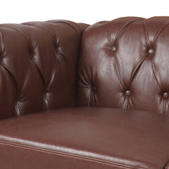 Traditional Dark Brown 3 Seater Sofa with Removable Cushions and Square Arms in PU Material