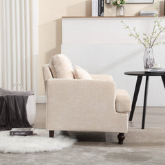 Modern Accent Lounge Chair with Tufted Club Design, Beige Chenille Upholstery, Solid Wood Frame for Living Room and Bedroom