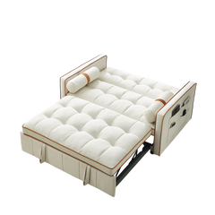 Modern 55.5' Pull Out Sleep Sofa Bed 2 Seater Loveseats Sofa Couch with side pockets, Adjsutable Backrest and Lumbar Pillows for Apartment Office Living Room
