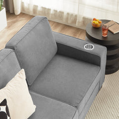Modern Snowfleece Fabric 3-Seater Sofa with Cup Holders in Gray, 83.86'