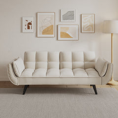 57 Inch Beige Velvet Sofa with Two Armrests and Cushioned Seat for Small Spaces
