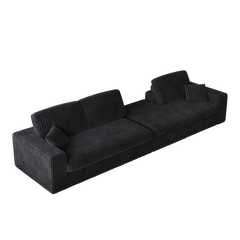 114.5'Modern Corduroy Modular foam Sofa, Recliner Seat reversible Sofa, 2-in-1 Sofa with Recliner and L-Shaped Sofa Combination with Three Cushion Neck Pillow Combination and Two Throw Pillows