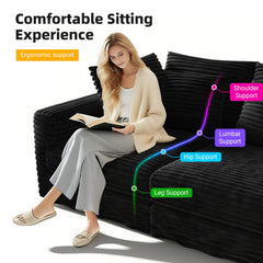 82.7 ' Plush Corduroy 3-Seat Sofa,Modern Comfy Upholstered Sofa Cloud Couch,Deep Seat Couches with Soft Pillows,Convertible Deep Seat Sofa Lounge Chair for Living Room Bedroom,Apartment,Office,Black