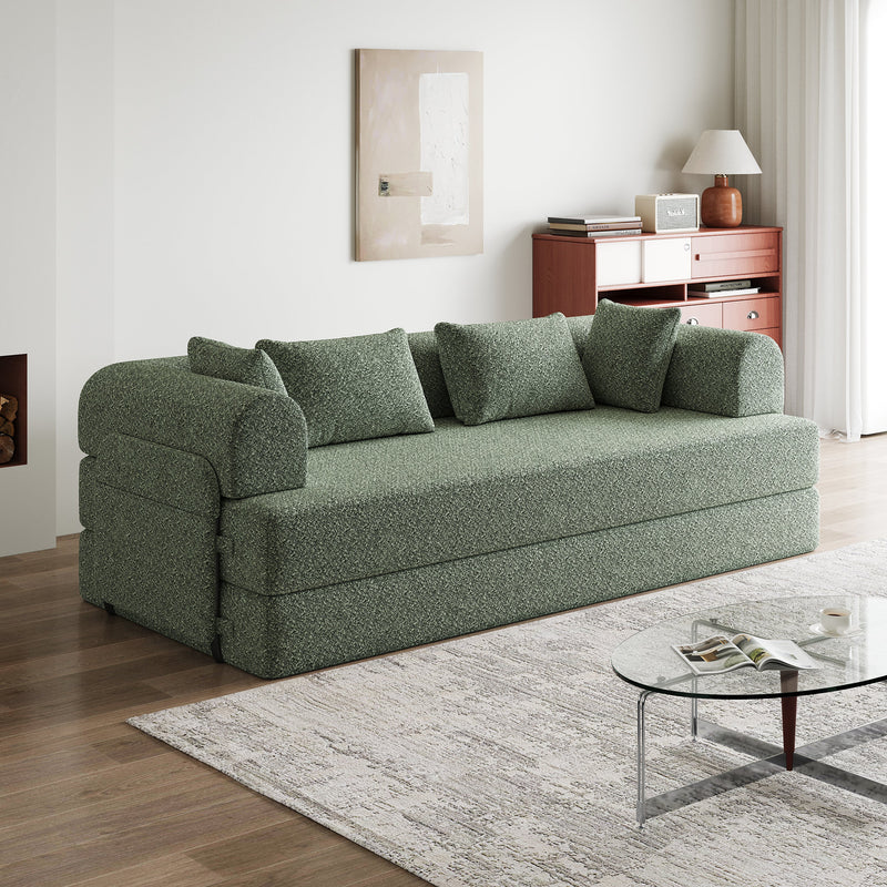 78.7-Inch Convertible Sleeper Sofa Bed with Cylindrical Pillow, Chenille Folding Mattress Couch with ,Folding Sofa Bed with Side Pocket, Floor Sofa Lounge Couch for Living Room Bedroom Lounge Studio