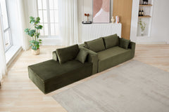 Compression Sectional Couch with Comfy Chaise, Boneless L Shape Sofa with Deep Seat, Minimalist Modular Couches Sleeper for Living Room Bedroom Apartment Lounge,corduroy,Green
