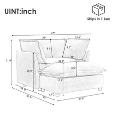 Modern Armchair Sofa 47' Cozy Upholstered Sofa Chair with Movable Ottoman, Black Chenille, Wide Seat & Curved Armrests