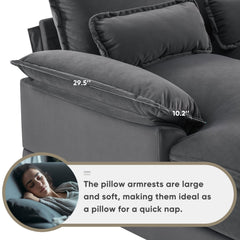 Modern U-shaped 6-Seat Sofa with Console, Cupholders, USB Ports, Velvet Upholstery in Gray