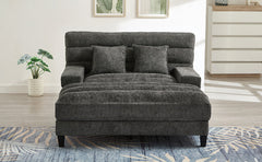 Modern Chaise Lounge Sofa 57.1' Sofa Bed with Adjustable Backrest and LED Light Strip, Grey Chenille Upholstered