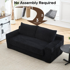 Loveseat Sofa Bed with Memory Foam & Steel Frame - Convertible 2-in-1 Design, Black Corduroy, No Assembly