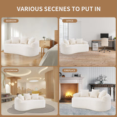 LY-025S Loveseat Sofa with Wood Grain Chenille Fabric, Cloud White High-Density Sponge Couch, Compact Design for Small Spaces