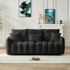 80.7 inch premium Teddy fabric sofa with 3 back pillows and 3 back cushions Solid wood frame 3 seat sofa with oversized upholstered chair for living room, bedroom, apartment and office