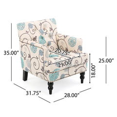 Vitality Club Chair with Button-tufted Diamond Stitching and Turned Legs, Blue and White