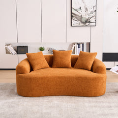 LY-025S Curved Loveseat Orange Full Compression Sponge Sofa, 30D Chenille No-Assembly Compact Sofa for Small Spaces & Apartments, 65'L, 300 lbs, 3 Pillows