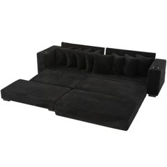 [NEW ARRIVED] [VIDEO PROVIDED] 110.75' Modular L Shaped Sofa, Corduroy Fabric Sectional Couch,With a movable footstool, Cup Holders,Bring 8 throw pillows,Side Pocket,Unfold into a Bed,Black