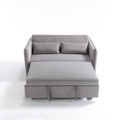 3 in 1 Convertible Sleeper Futon Sofa Bed, 55' Velvet Small Loveseat Lounge Couches with 2 Pillows, Reclining Backrest,Side Pockets for Living Room, Pull-Out Couch