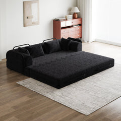 78.7-Inch Convertible Sleeper Sofa Bed with Cylindrical Pillow, Chenille Folding Mattress Couch with ,Folding Sofa Bed with Side Pocket, Floor Sofa Lounge Couch for Living Room Bedroom Lounge Studio