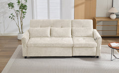 Beige 2-in-1 82' Three-seater Sofa with Pull-out Bed and Reversible Recliner, Chenille Upholstery