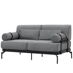 Modern Loveseat Sofa 59' Sofa Couch 2-Seater with USB Ports, Unique Cylindrical Armrests, Grey Chenille