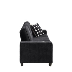 Modern Corduroy Fabric Sofa, 3-Seater Compressed Couch with Cup Holders, Black, 84.25'