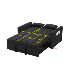 Modern Velvet Convertible Loveseat Futon Sofa with Pullout Bed, Reclining Backrest, Black