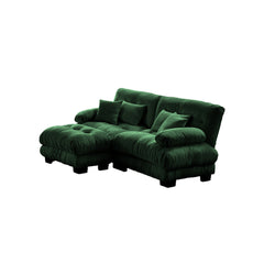 Cloud Couch Sectional Sofa for Living Room, Chenille 2 Seater Sofa with 2 Lumbar pillows and 2 throw pillows , Upholstered Wide Arm Sofa with Convertible Ottoman,Chenille Green
