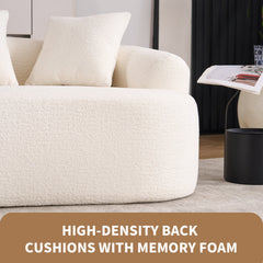 LY-025S Loveseat Sofa with Wood Grain Chenille Fabric, Cloud White High-Density Sponge Couch, Compact Design for Small Spaces