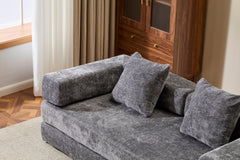 Floor Couch,Compression Sofa,Convertible Floor Sofa Bed-with Pillow Back Support Armrest,Comfy Futon Couch Lounge Sleeper Bed,Chenile fabric,for Living Room Bedroom (DARK-GREY)