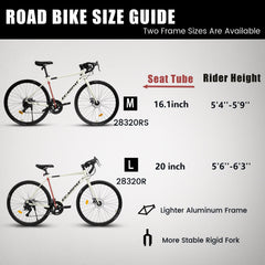 A28320R 700Cx28 Road Bike, Lightweight Aluminum Frame, Disc Brakes, 16-Speed, Fast Acceleration, Suitable for Men and Women, Ideal for High-Intensity Riding