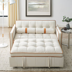 Modern 55.5' Pull Out Sleep Sofa Bed 2 Seater Loveseats Sofa Couch with side pockets, Adjsutable Backrest and Lumbar Pillows for Apartment Office Living Room