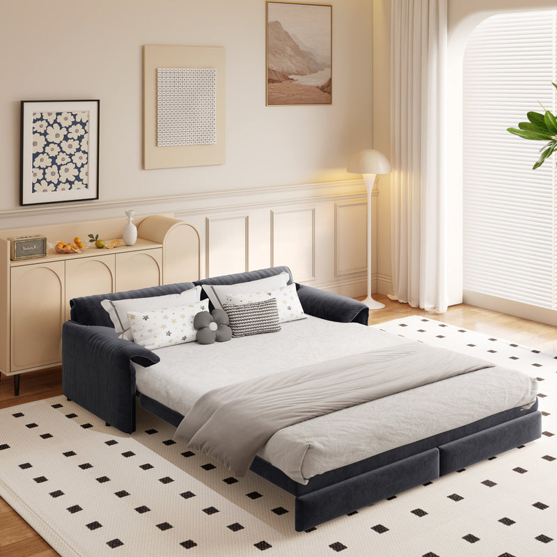 66' Queen Pull Out Sofa Bed, 3-in-1 Convertible Sleeper Sofa with Side Storage,Multi-Functional Velvet Loveseat Bed for Living Room,Bedroom,Apartment,Office(Old Sku:W1885P214785;New Sku:W1885S00223)