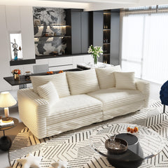 82.7 ' Plush Corduroy 3-Seat Sofa, Modern Comfy Upholstered Sofa Cloud Couch, Deep Seat Couches with Soft Pillows and 1 Ottomans, Convertible Sofa Lounge Chair, for Living Room,Apartment,Office,Beige