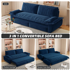 73.2' Queen Pull Out Sofa Bed,3-in-1 Convertible Sleeper Sofa,Multi-Functional Velvet Loveseat Bed,Blue(Old Sku:W1885S00124,New Sku:W1885S00232)