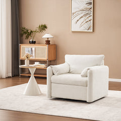 Swivel-Modern Swivel Accent Chair Single Seater - 360° Rotating Lounge Chair with Chenille Fabric & High-Resilience Cushion, Ergonomic Reading Sofa Chair for Living Room,Bedroom,Office-Ivory White
