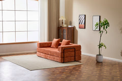 Floor Couch,Compression Sofa,Convertible Floor Sofa Bed-with Pillow Back Support Armrest,Comfy Futon Couch Lounge Sleeper Bed,chenille fabric,for Living Room Bedroom (orange)